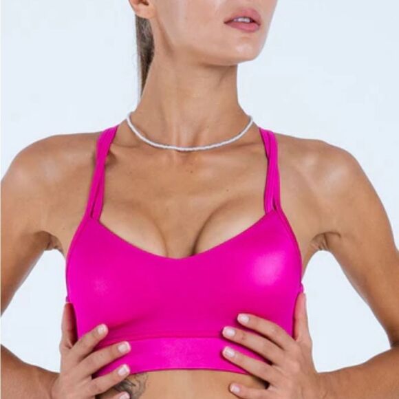 NWT K-DEER Hi-Luxe Polished Criss Cross Sports Bra Bright Royal Blue Size Medium - Picture 8 of 8